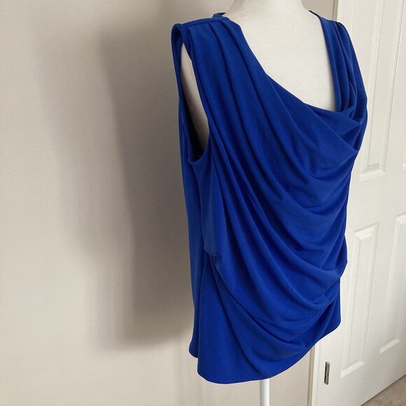 Lane Bryant Womens Sleeveless Blouse Blue Size 14/16 Draped Top Stretch Knit - Picture 5 of 10